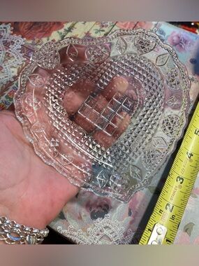 Vintage Avon Fostoria Diamond Point Clear Glass Heart Shape Trinket jewelry dish
